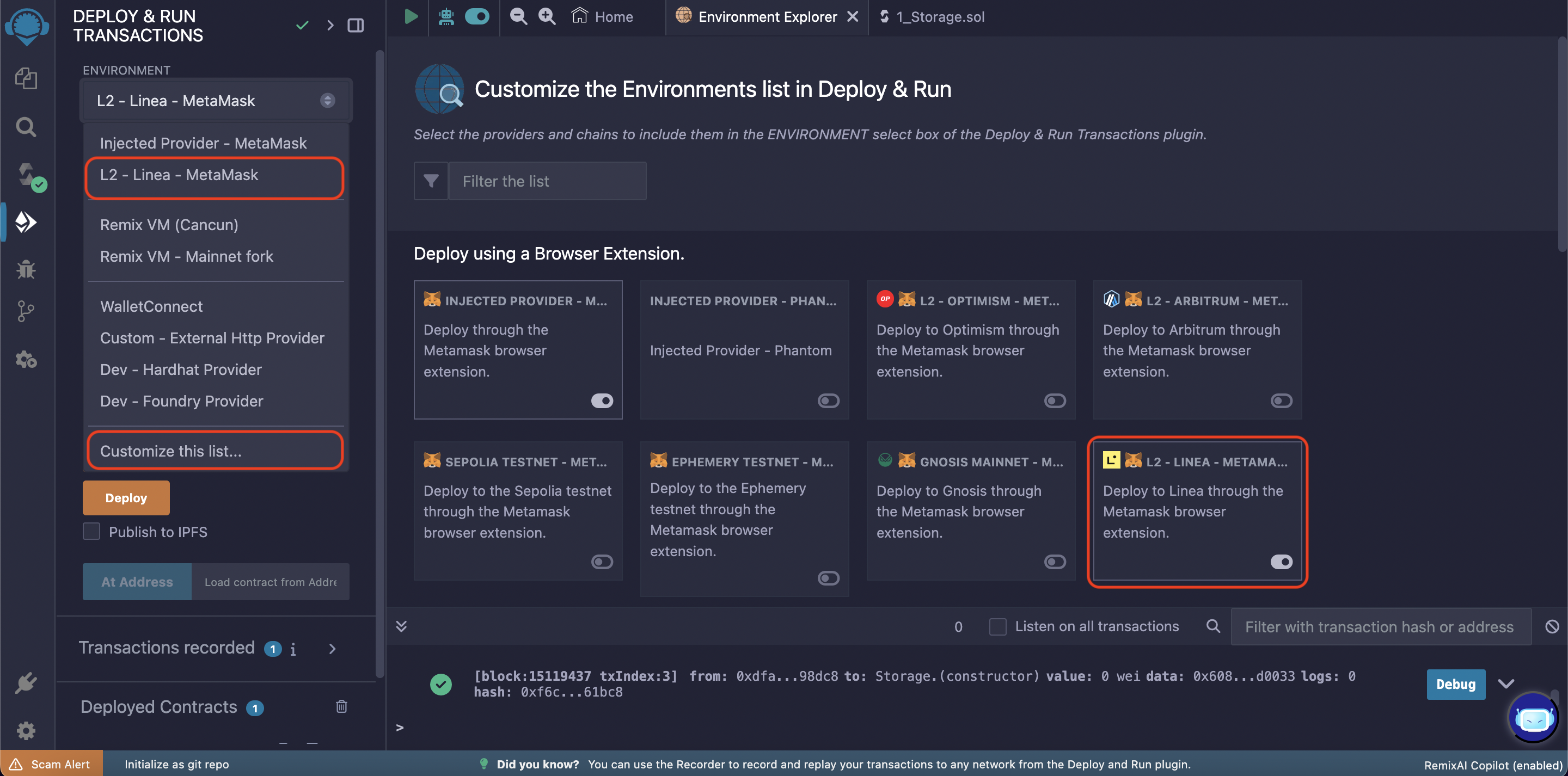 Enable Linea in Remix environment